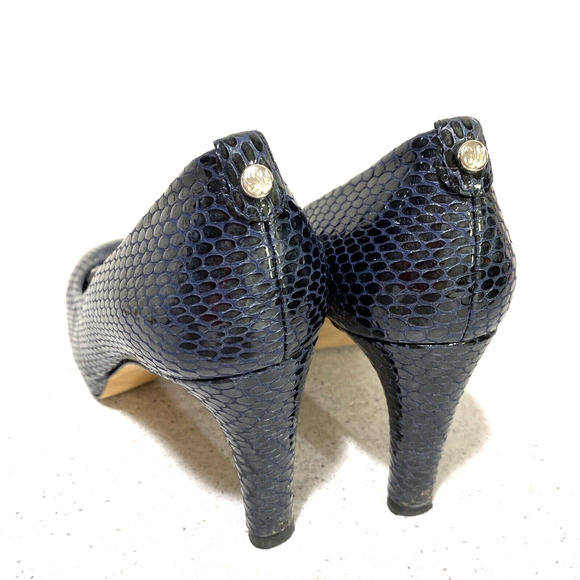 Stuart Weitzman Plainfield Platform Pumps 9N Sea Blue Snakeskin Leather Open Toe - Picture 4 of 11